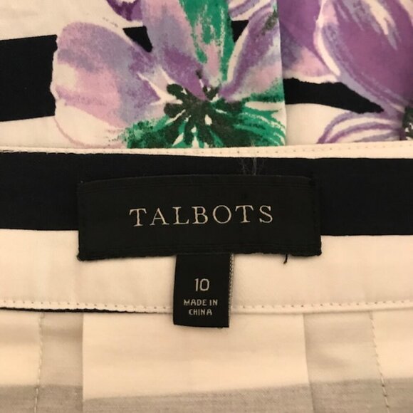 Talbots Women's Navy Striped Purple Floral Midi A-Line Pleated Skirt Size 10 - Picture 6 of 7